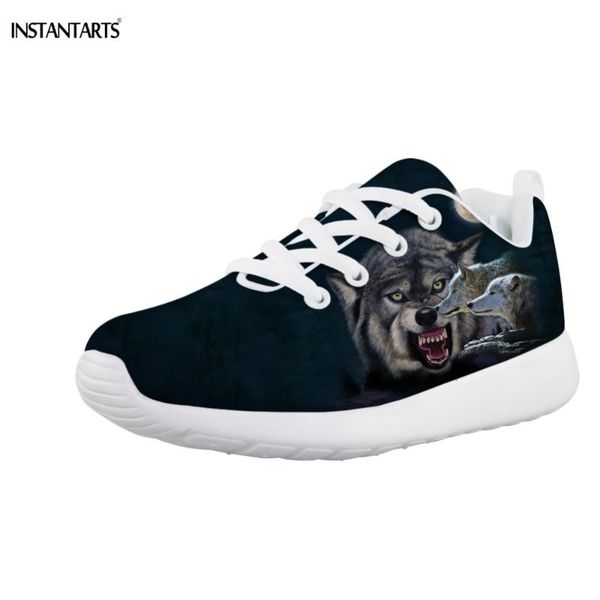 

instantarts cool animal galaxy/moon wolf print boys lace up sneakers casual children spring/autumn flat shoes kids walking shoes, Black