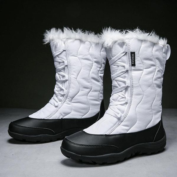 

размер 36-42 новый теплый снег сапоги женщины молнией платформа boots solid color waterproof mid теленок толстые fur winter botas mujer, Black