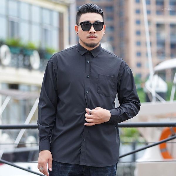 

men's casual shirts male 2021 men's long-sleeved dress shirt slim lapel quality large size 4xl 5xl 6xl 8xl 10xl multicolor1, White;black