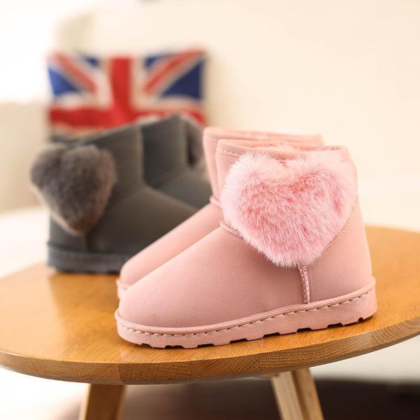 

kid' snow boots for girls 2021 new winter heart shape princess short boots for kids waterproof leather girls shoes warm d070911, Black;grey