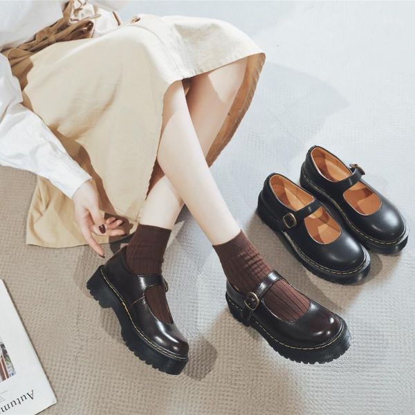 

boussac round toe platform mary janes shoes women british style buckle strap high heels women pumps chunky heel shoes1, Black