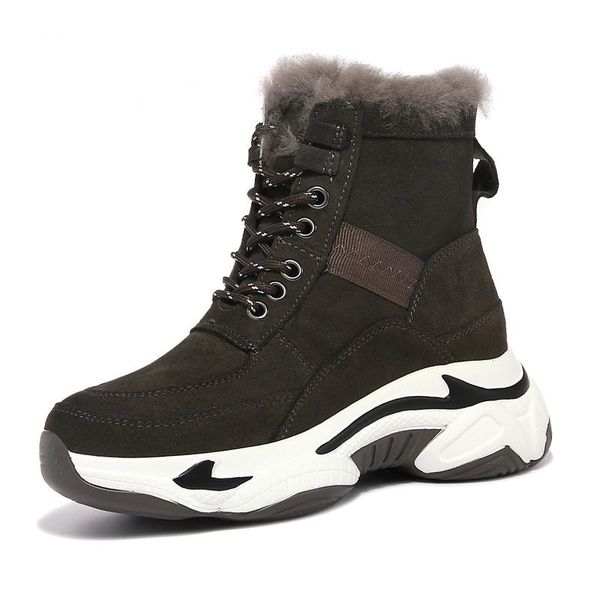 

swyivy suede leather ankle boots winter shoes women fur sneakers high 2020 new wedges snow boots female warm winter sneakers, Black