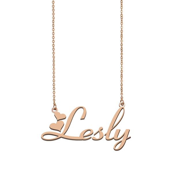 

lesly name necklaces pendant custom personalized for women girls children friends mothers gifts 18k gold plated stainless steel, Silver