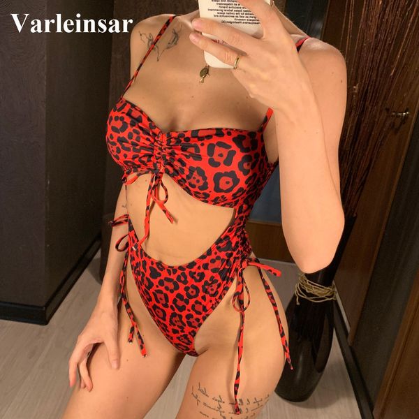 

new lace up thong one piece swimsuit 2020 women swimwear female bather high leg cut bathing suit swim wear monokini v1290 y200824, White;black