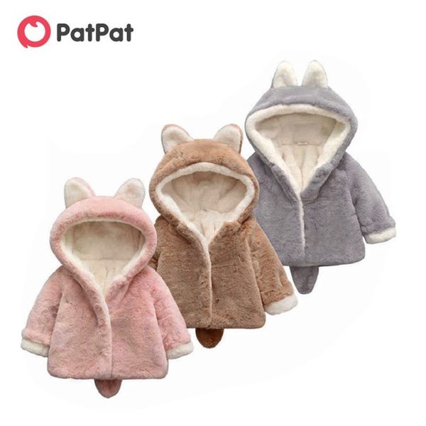 

patpat 2020 new autumn and winter baby toddler adorable ear decor solid hooded coat baby and kids clothes warm and soft lj200826, Blue;gray
