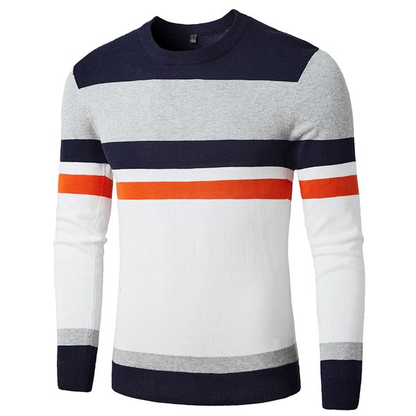

2021 new autumn fashion casual striped sweater pullovers o-neck warm 100% cotton knit men's sweaters coat men 2vhy, White;black
