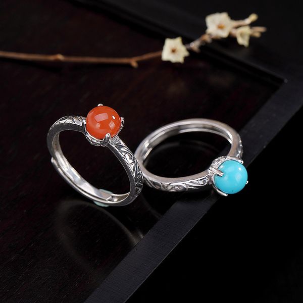 

turquoise solid 925 sterling silver and round red agate natural stone ring