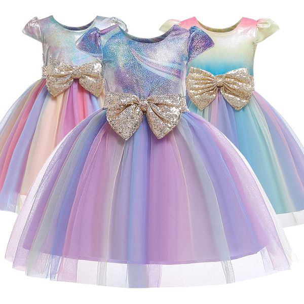 

princess bow flower girl dress summer tutu wedding birthday party dresses for girls children's costume new year kids clothes lj200822, Red;yellow