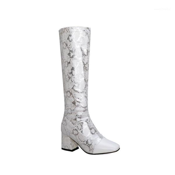 

new arrival riding boots square med heel fur winter knee high boots printing women motorcycle1, Black