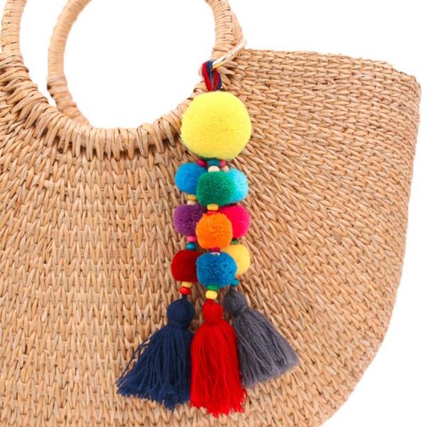 

pom pom tassel key chain long bag pendant colorful pom keyring diy hanging pendant charm jewelry for keychain qh6002 h sqcjix, Silver