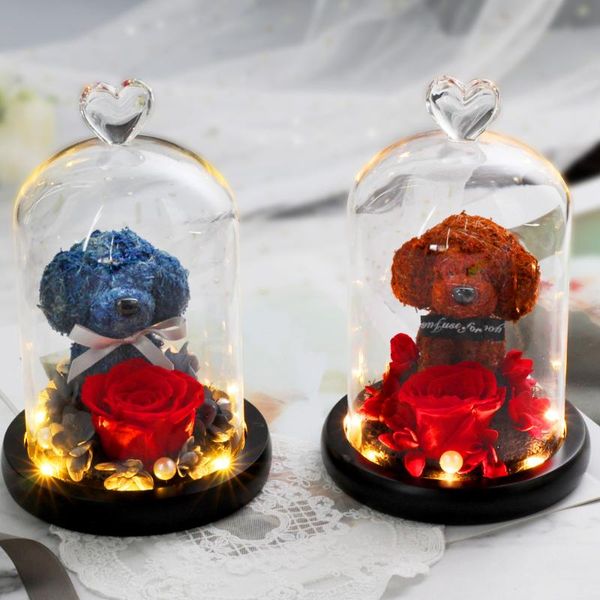 

immortal dried flowers teddy rose rose eternal bear in wedding dome forever love gifts christmas new decor for year home glass gxffj