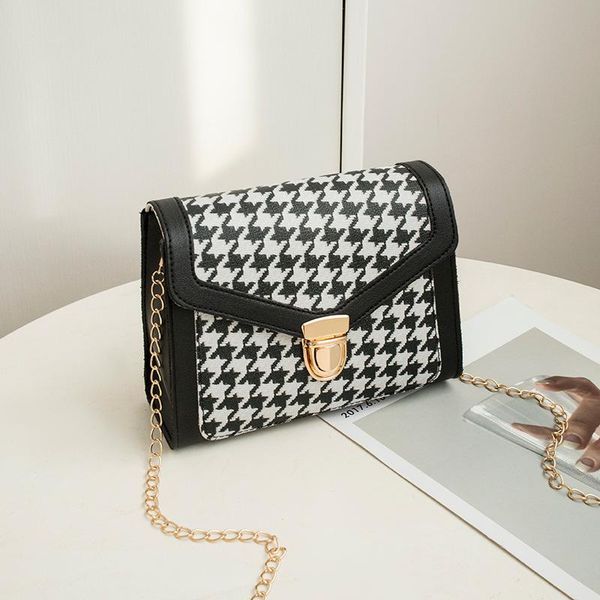 

vintage mini satchel shoulder bag lock chains crossbody bags for women winter designer luxury houndstooth square messenger bag