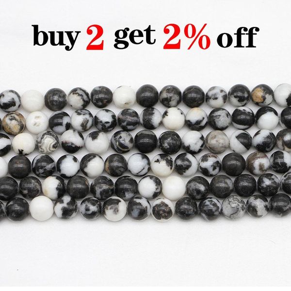 

1strand lot natural stone black white zebra jaspers bead round gem loose spacer beads for jewelry making findings diy bracelet h bbydat
