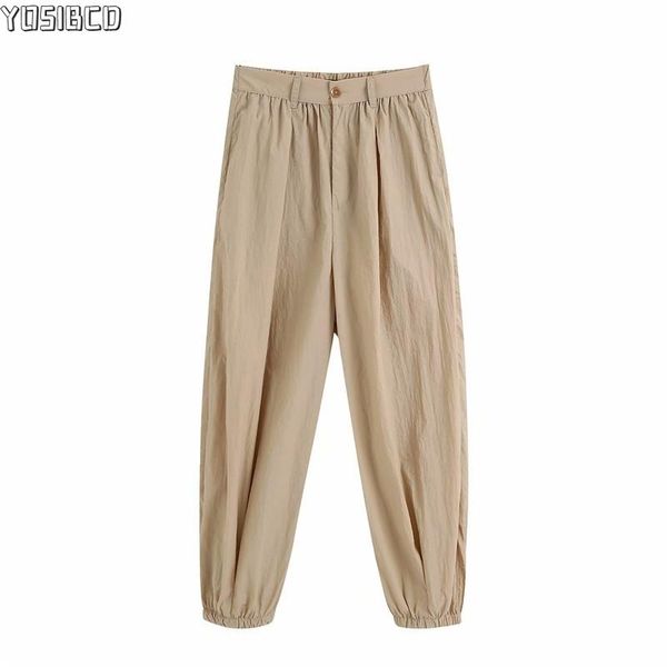 

yosibcd women 2021 chic fashion high waisted cozy pants vintage zipper elastic hem female ankle trousers pantalones mujer, Black;white