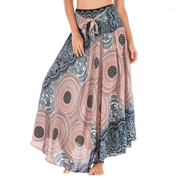

summer print pleated beach maxi skirt women long hippie bohemian gypsy boho flowers elastic waist floral halter skirt @121, Black
