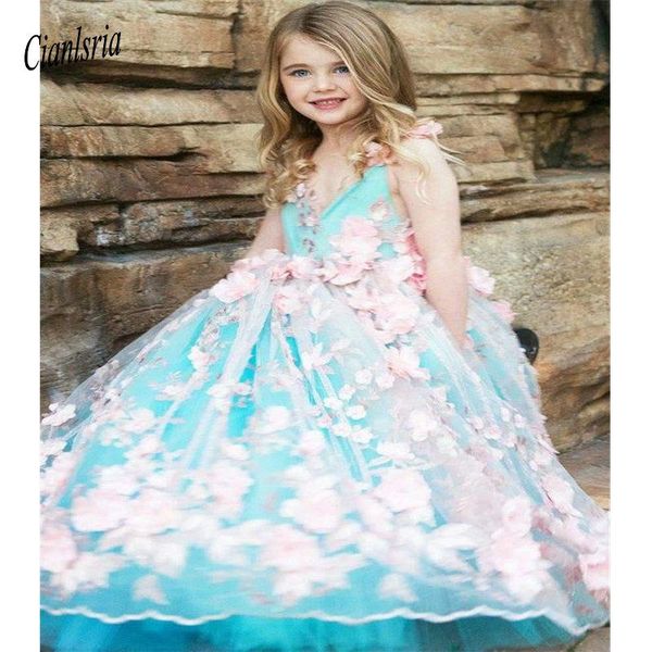 

luxury flower girl dress with 3d pink flowers and beading for special occasion v-neck custom made soft lace girls pageant gowns, Red;yellow
