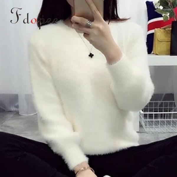 

winter sweater women fashion casual simple lantern sleeve solid color loose comfort cashmere warm knitting mohair fur pullover1, White;black