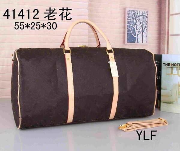 

m41414 55cm men women travel bag duffle bag, leather luggage handbags large capacity sport bag