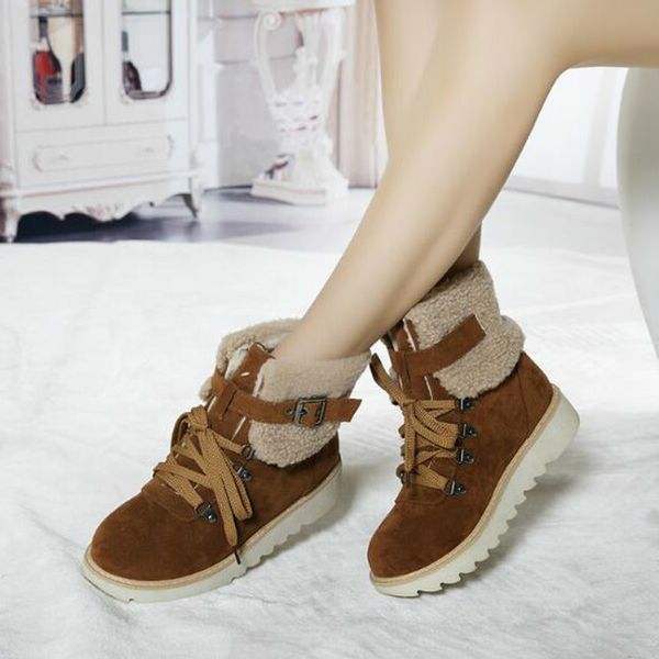 

women ankle boots chaussure flatform booties plus size pu winter snow warm wedges lace up shoes woman zapatos mujer sapato d1815, Black