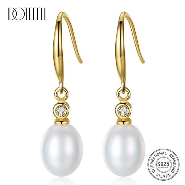 

doteffil white/pink/purple 12mm pearl 925 sterling silver zircon gold earrings for women wedding engagement charm jewelry