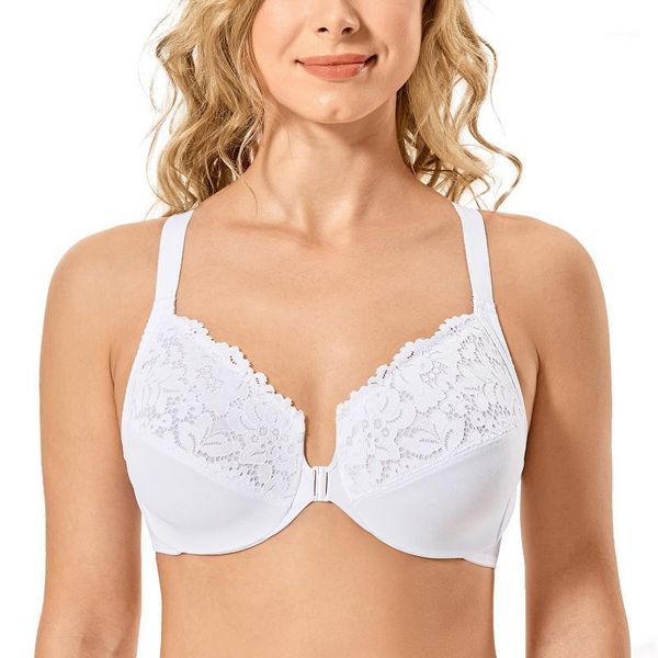 

women's cotton full figure plus size floral lace underwire front closeure bra racerback1, Red;black