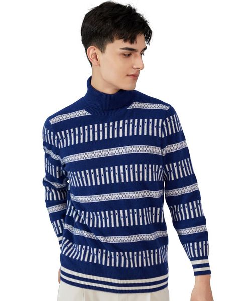 

zhili men's 100% cashmere knit pattern turtleneck sweater, White;black