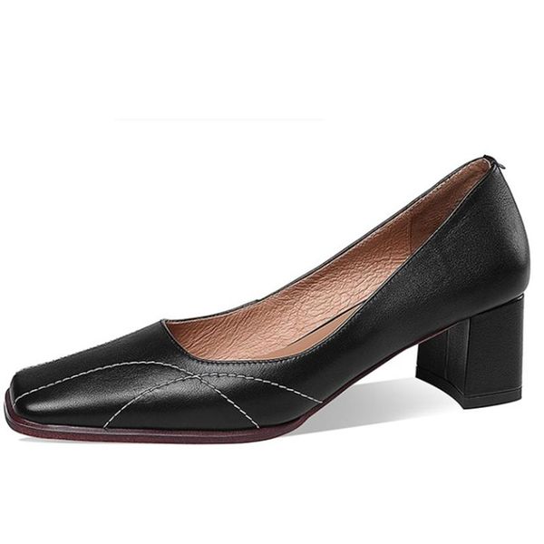 

dress shoes woman 2021 genuine leather square heels pumps women spring autumn party wedding women's, Black