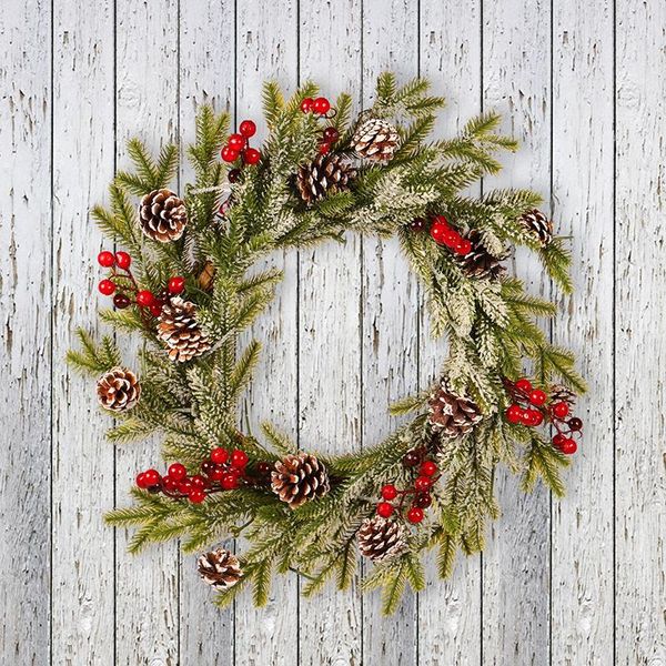 

50cm christmas wreath door decoration artificial foam berry wreath with natural pine cone pendant wall decor
