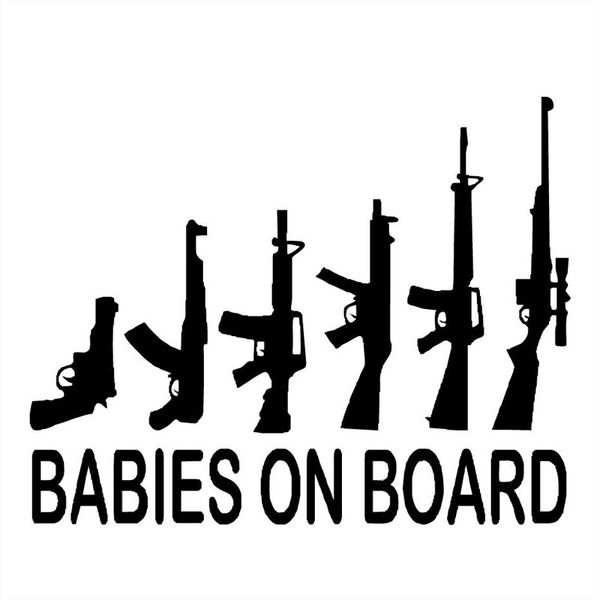 

12.7x9.9cm babies on board cartoon gun car sticker black/silver vinyl decals s8-0009