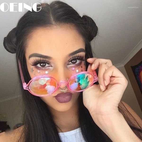 

kaleidoscope holographic sunglasses round rave featival decoration party sunglsees nightclub camouflage glasses1, White;black