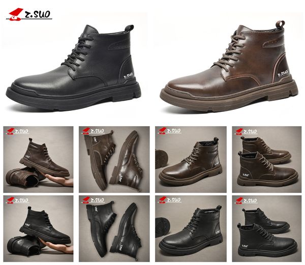 2021 neue Z.Suo Kuh Leder Männer Casual Schuhe Schwarz Braun Farbe Hohe Ankle Top Quali Tooling Flache Schuhe Mode Atmungsaktive Handgemachte männer