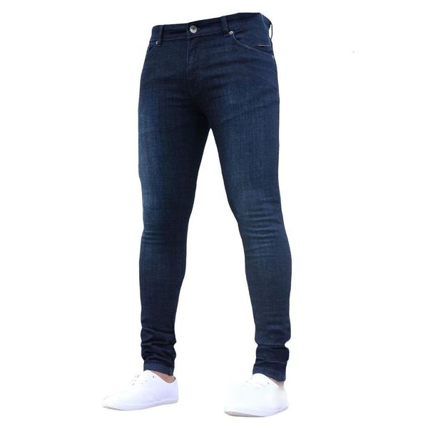 

men autumn winter fashion casual stretch skinny jeans slim denim pencil pants leggings trousers plus size, Blue