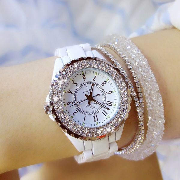 

luxury crystal wristwatches women white ceramic ladies watch quartz fashion women watches ladies wrist watches for female 201118, Slivery;brown