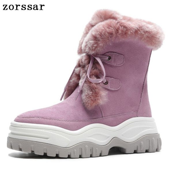 

zorssar 2020 winter fur women shoes woman snow boots warm ankle platform boots fashion suede ladies flat boot pink footwear, Black