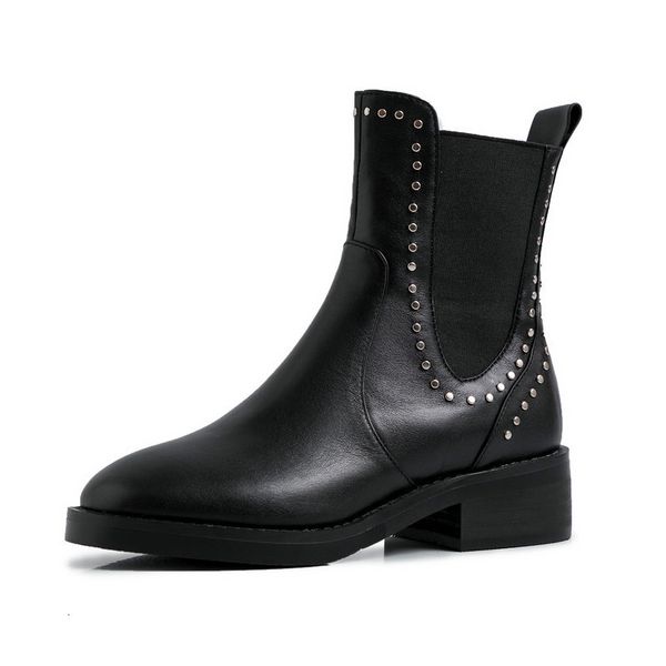 

2021 new vintage 4cm square heels autumn winter warm short rivets genuine leather women ankle boots office casual shoes woman ok6z, Black
