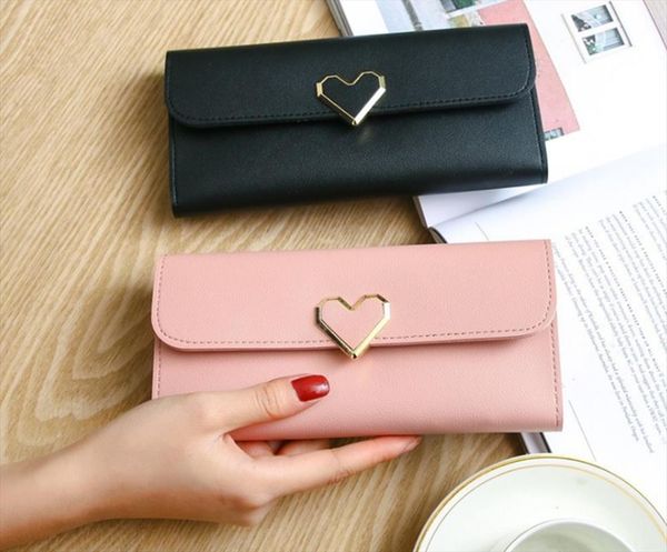 

women long wallets purses love heart wallets for ladies girl money pocket card holder female wallets phone clutch bag, Red;black
