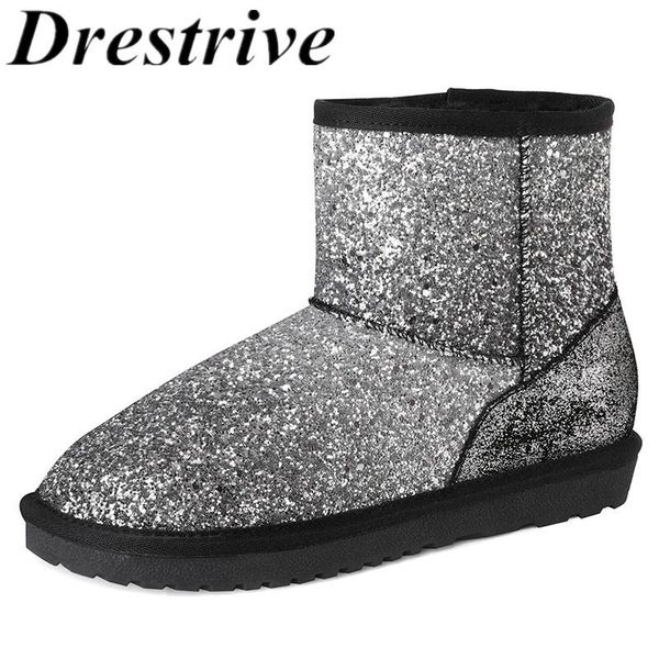 

drestrive women snow boots flats round toe sequin cloth ankle boots 2020 winter shoes woman silver wool size 43 patchwork, Black
