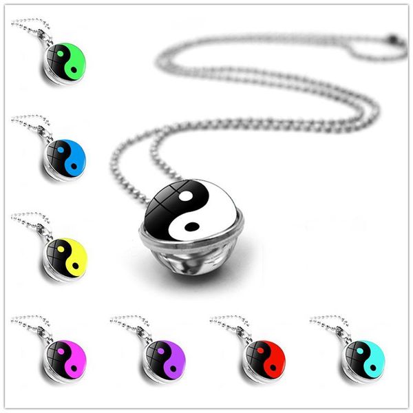 

2020 new fashion jewelry yin and yang necklace double sided crystal glass ball pendant christmas gift drop shipping, Silver