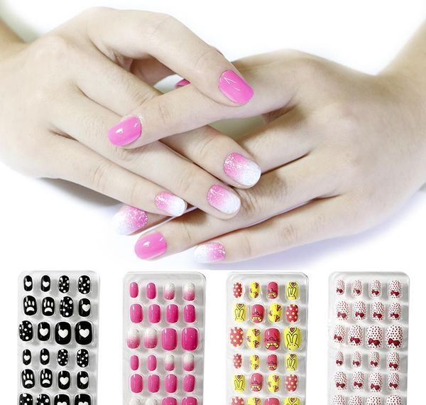 

24 шт. / лот candy false nail советы для ногтей пресс на дети мультфильм полный крышка малыш клей самодельный ногтей искусство для девочек j, Red;gold