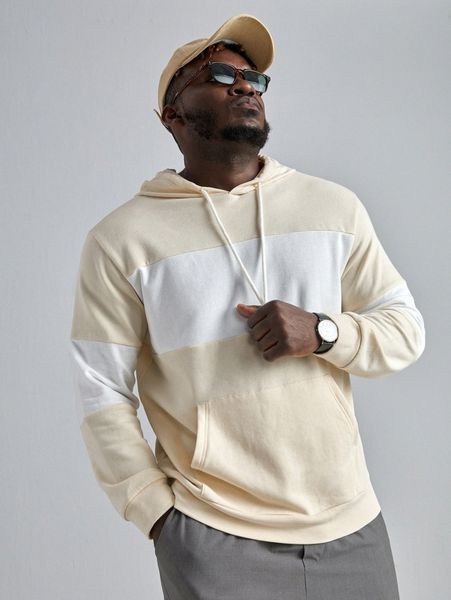 

extended sizes men color block hoodie c4jy#, Black