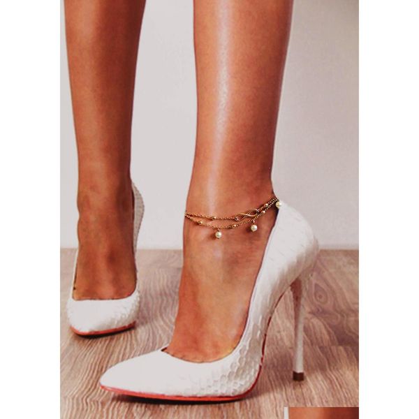 

s1559 fashion jewelry double layer eight pearls anklet chain alloy beads ankle bracelet beach a sqcqmi beauty888, Golden;silver