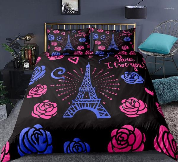 

bedding sets tower set paris duvet cover for girls roses bed line kids romantic quilt girl valentine's gift1