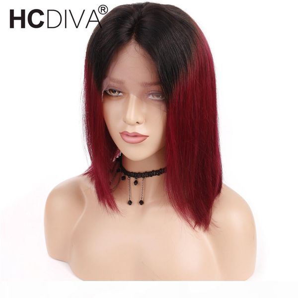 

ombre t1b burgundy bob wigs 13x4 lace front human hair wigs for black women peruvian straight 100% human hair short bob wigs hcdiva wig