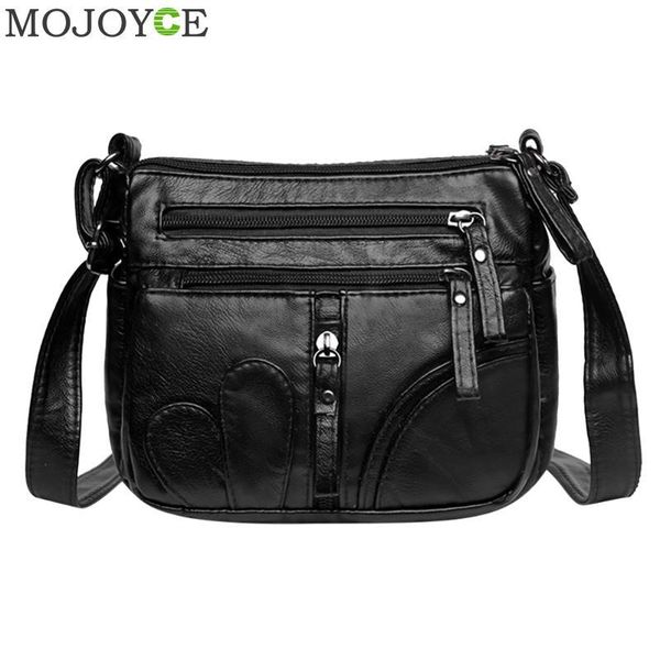 

fashion multi-pocket women shoulder messenger handbag pu leather soft zipper ladies girls solid color shopping crossbody bags