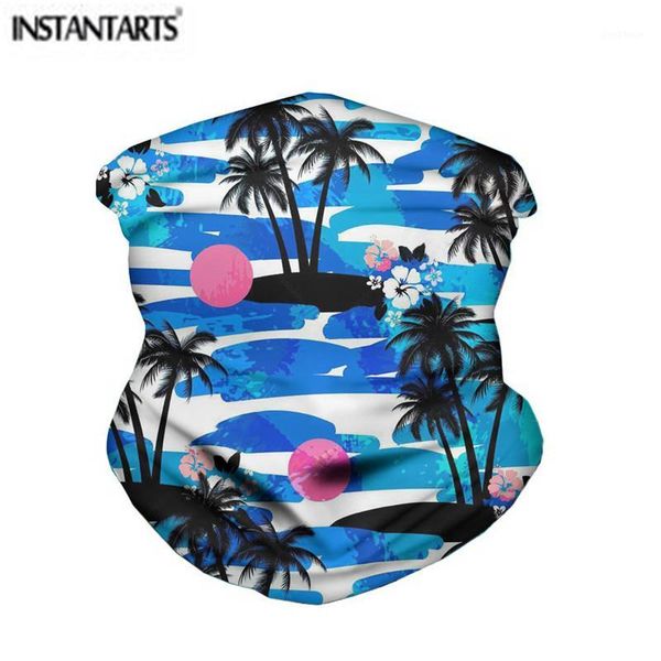 

instantarts 2020 hiking scarf tropical palm tree ocean wave pattern outdoor cycling bandana sports facecover headwear scarves1, Black