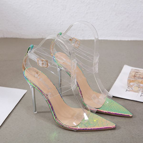 

2021 new because transparent female sandals super-thin heels to belts wedding party size colorful xu63, Black