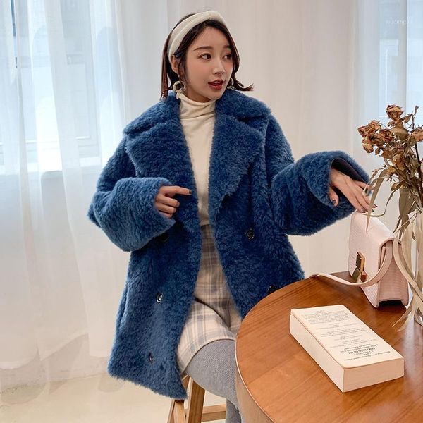 

s- plus size fuax fur coat female double breasted thicker warm fur coats winter woolen outerwear warm jackets qj011, Black