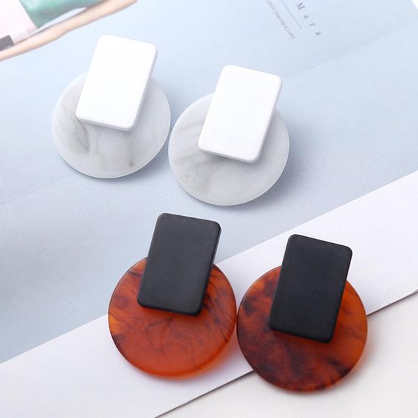 

geometry acrylic earrings tortoiseshell brincos hit color earring women square round earring for women charm jewelry white black, Silver