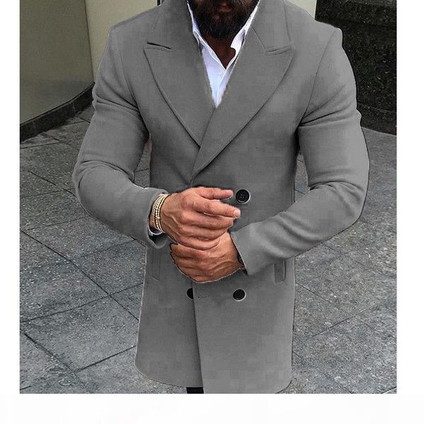 

new fashion men winter warm blends coat lapel outwear overcoat long jacket peacoat mens long coats, Black