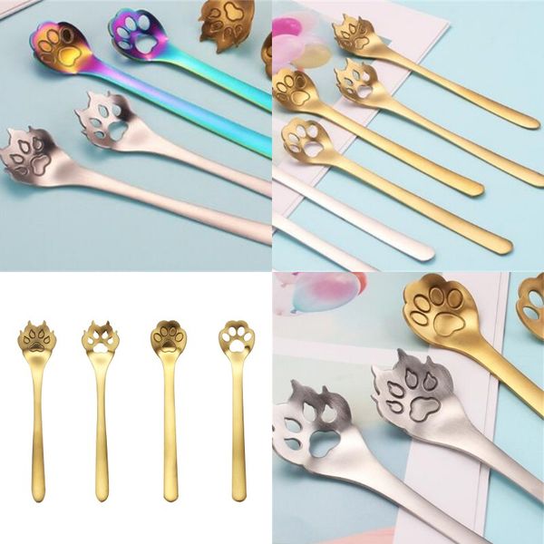 

stainless steel dessert spoon originality dog cat claw modeling stirring spoons ins cartoon hollowing out coffee tableware 2 98mx l1